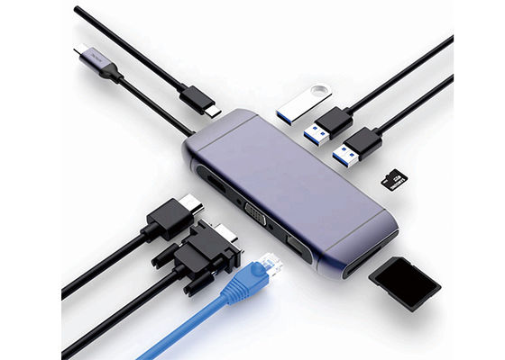 Alumium USB3.0x2 USB Type C Docking Station USB C To Dual HDMI Hub