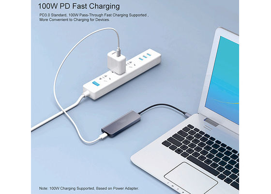 100W PD 4 Port USB 2.0 USB Type C Docking Station With OTG Adapter Cable