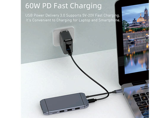 100W PD 4 Port USB 2.0 USB Type C Docking Station With OTG Adapter Cable